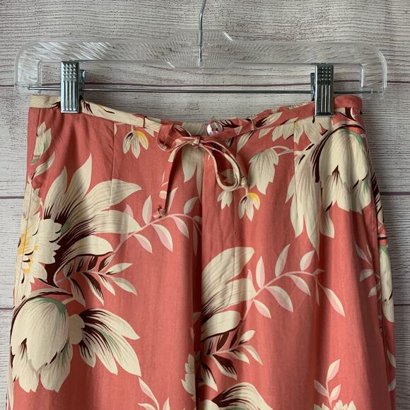 Hilo Hattie Hawaii Silk Coral and Cream Floral Pants Cropped Wide Leg Size XS - Picture 14 of 16
